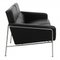 Two-Seater Airport Sofa in Patinated Black Leather by Arne Jacobsen for Fritz Hansen 2