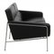 Two-Seater Airport Sofa in Patinated Black Leather by Arne Jacobsen for Fritz Hansen, Image 2