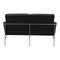 Two-Seater Airport Sofa in Patinated Black Leather by Arne Jacobsen for Fritz Hansen 3