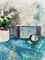 Tavolo verde acqua, dipinto ad olio, con cornice, Immagine 3