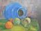 Blue Vase & Fruits, Oil on Board, Framed 2