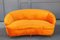 Italian Curved Sofa in Velvet Orange with Wooden Feet, 1950s 12