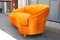Sofá italiano curvado de terciopelo naranja con patas de madera, años 50, Imagen 4