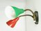 Red & Green Brass and Black Wood Adjustable Wall Lamp, 1960s 11