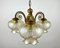 Vintage Glass Plafond Chandelier with Wooden and Brass Fittings, Belgium, 1980s 4