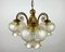 Vintage Glass Plafond Chandelier with Wooden and Brass Fittings, Belgium, 1980s, Image 4
