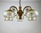 Vintage Glass Plafond Chandelier with Wooden and Brass Fittings, Belgium, 1980s 1