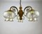Vintage Glass Plafond Chandelier with Wooden and Brass Fittings, Belgium, 1980s, Image 1
