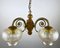 Vintage Glass Plafond Chandelier with Wooden and Brass Fittings, Belgium, 1980s 3