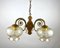 Vintage Glass Plafond Chandelier with Wooden and Brass Fittings, Belgium, 1980s 2