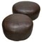 Grands et Petits Poufs en Cuir Marron, 1970s, Set de 2 1