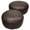 Large and Small Brown Leather Poufs, 1970s, Set of 2 1