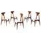 Mid-Century Modern Italian Five Wooden and White Cotton Dining Chairs, 1950s, Set of 5 1