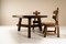 Architectural Dining Room Set in Dark Stained Ash Wood, France, 1960s, Set of 7 1