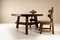 Architectural Dining Room Set in Dark Stained Ash Wood, France, 1960s, Set of 7, Image 1
