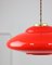 Lampe Soucoupe Mid-Century en Verre Rouge et Laiton 2