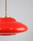 Mid-Century Saucer Lamp in Red Glass and Brass 3