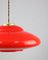 Mid-Century Saucer Lamp in Red Glass and Brass, Image 3