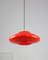 Mid-Century Saucer Lamp in Red Glass and Brass 1