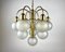 Vintage Gilt Brass and Frosted Glass Chandelier 2