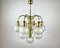 Vintage Gilt Brass and Frosted Glass Chandelier 1