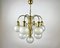 Vintage Gilt Brass and Frosted Glass Chandelier, Image 1