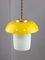 Mid-Century Mushroom Pendant Lamp in Yellow Glass and Brass 1