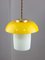 Mid-Century Mushroom Pendant Lamp in Yellow Glass and Brass, Image 1