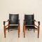 Safari Armchairs in Black Leather and Oak by Wilhelm Kienzle for Living Needs, 1950s, Set of 2 3