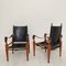 Safari Armchairs in Black Leather and Oak by Wilhelm Kienzle for Living Needs, 1950s, Set of 2 8