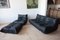Vintage Black Leather Togo Living Room Set by Michel Ducaroy for Ligne Roset, 1970s, Set of 3 2