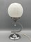 Lampada da tavolo Art Nouveau con sfera in vetro opalino e base cromata, anni '30, Immagine 4