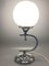 Englische Jugendstil Tischlampe mit Opalglaskugel und Chromfuß, 1930 3