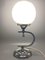 Lampada da tavolo Art Nouveau con sfera in vetro opalino e base cromata, anni '30, Immagine 3