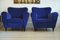 Velvet Blue Armchairs by Guglielmo Ulrich, 1950s, Set of 2 3