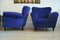 Velvet Blue Armchairs by Guglielmo Ulrich, 1950s, Set of 2 2