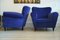 Velvet Blue Armchairs by Guglielmo Ulrich, 1950s, Set of 2, Image 2
