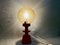 Mid-Century Portuguese Modern Orange Wood & Amber Bubble Glass Table Lamp, 1960s, Image 2