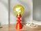 Mid-Century Portuguese Modern Orange Wood & Amber Bubble Glass Table Lamp, 1960s, Image 1