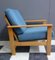 Blue Fabric Easy Chair in Blonde Wood Frame, 1960s 4