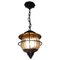 French Ceiling Lamp Iron and Colored Glass Pendant Lustre, 1960s 1