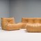 Togo Sofa Set aus Kamelbraunem Leder von Michel Ducaroy für Ligne Roset, 1980er, 5er Set 2