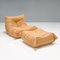 Togo Sofa Set aus Kamelbraunem Leder von Michel Ducaroy für Ligne Roset, 1980er, 5er Set 6