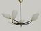 Black Metal and Brass Chandelier with Glass Tulips, 1960s 4