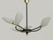 Black Metal and Brass Chandelier with Glass Tulips, 1960s, Image 4
