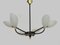 Black Metal and Brass Chandelier with Glass Tulips, 1960s 3