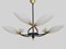 Black Metal and Brass Chandelier with Glass Tulips, 1960s, Image 1