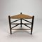 Oak and Wicker Triangular Stool, 1950s, Image 3