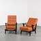 Wooden and Leather Lounge Chairs, 1950, Set of 2 1
