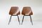 Mid-Century Modern French Tonneau Brown Leather & Metal Dining Chairs by Pierre Guariche for Maison Du Monde, 1950s, Set of 2 1